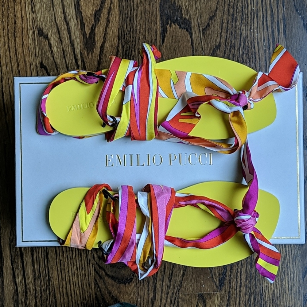 Emilio Pucci Fuchsia Printed Silk Flat Sandals